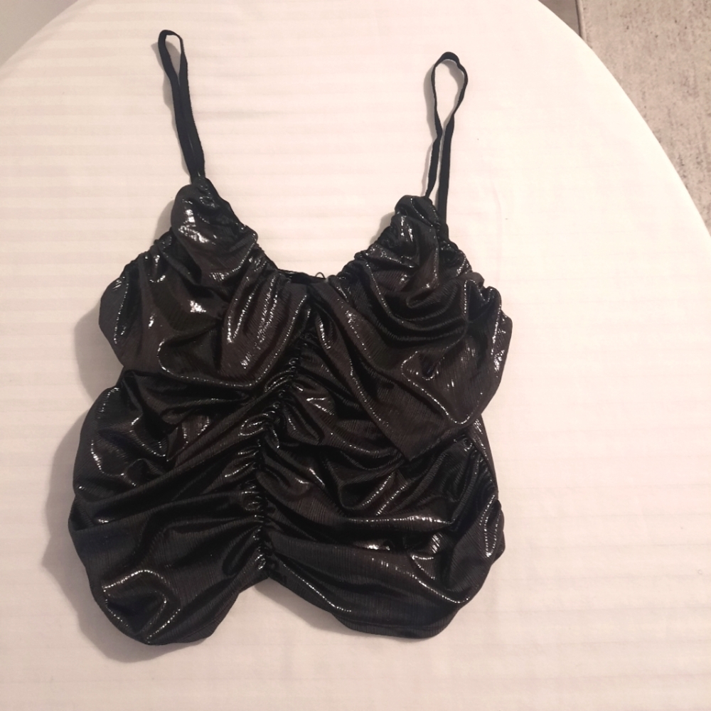 Zara Shiny Metallic Ruched Top Size Med - Picture 4 of 9